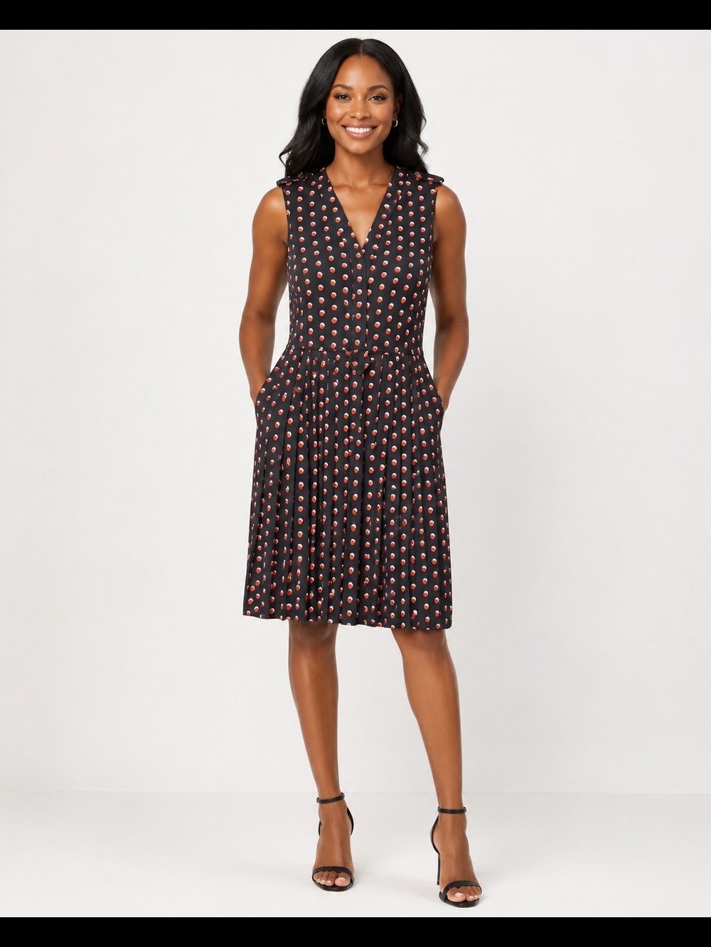 NWT Tommy Hilfiger Black Red Dot Pleated Dress Pockets Size 6